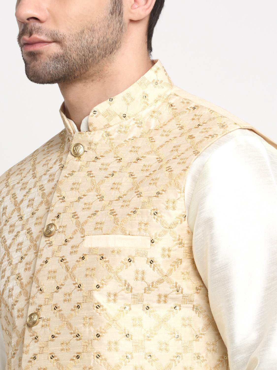 Image of kraft india Men Kurta Pyjama Ethnic Jacket Set
