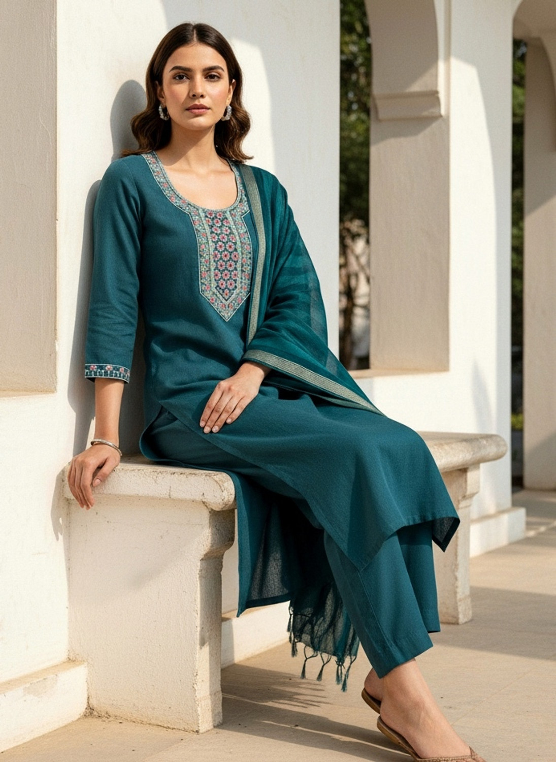 Image of IBRANA Women Kurta Pant Dupatta Set