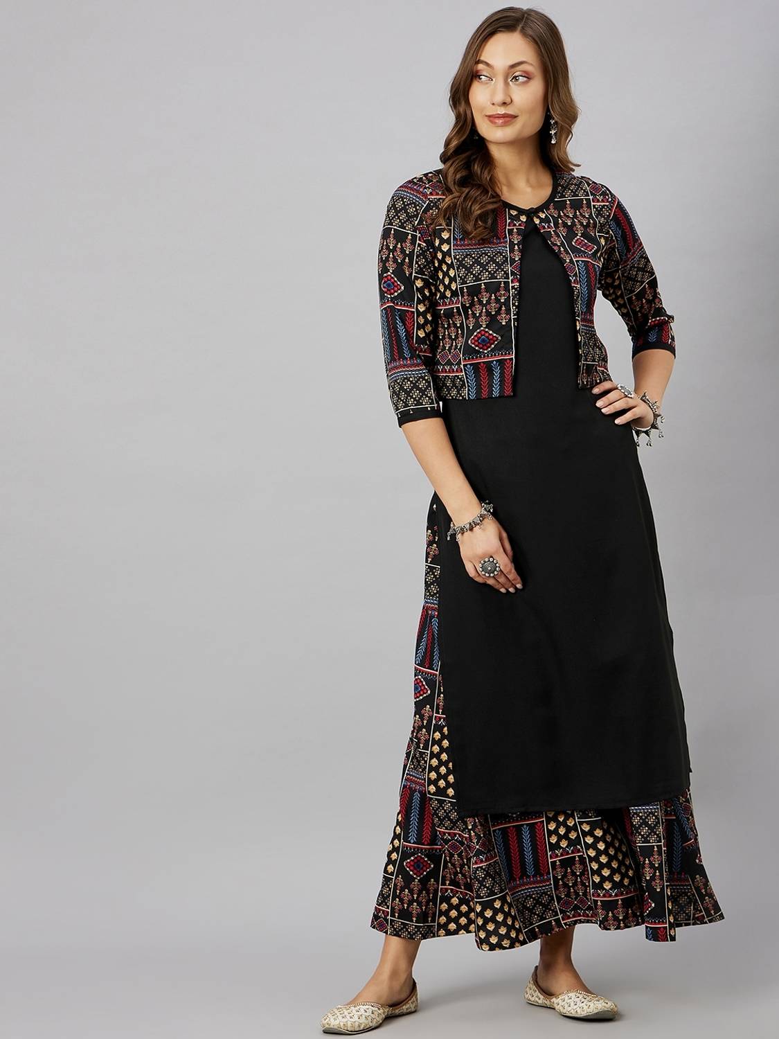 Azira Women Kurta Sharara Ethnic Jacket Set