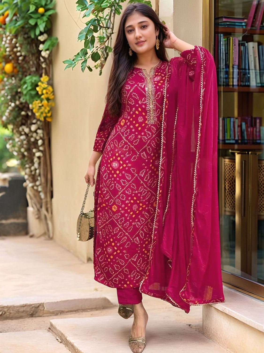 Image of RADHEY RADHEY SILK MILL Women Kurta Churidar Dupatta Set