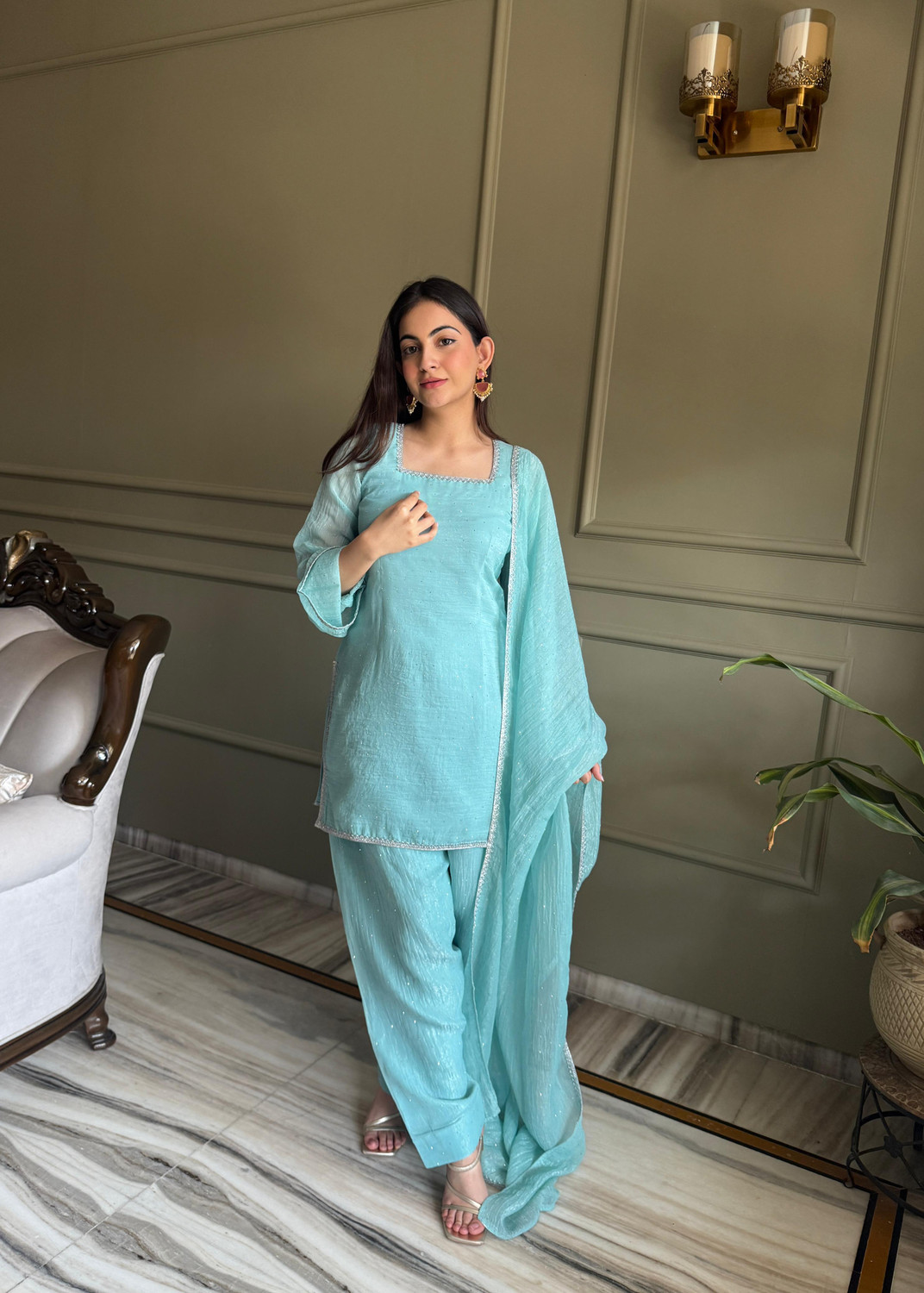 Image of SURPANTH Women Kurta Palazzo Dupatta Set