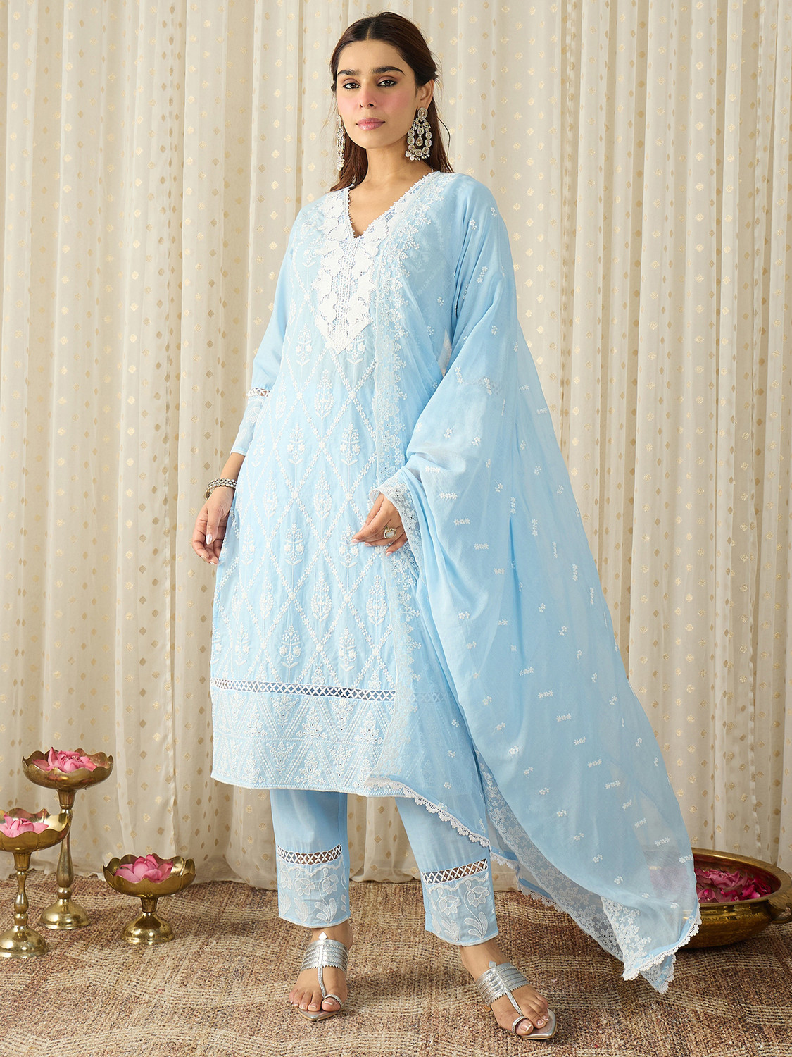 Image of Indo Era Women Kurta Pant Dupatta Set