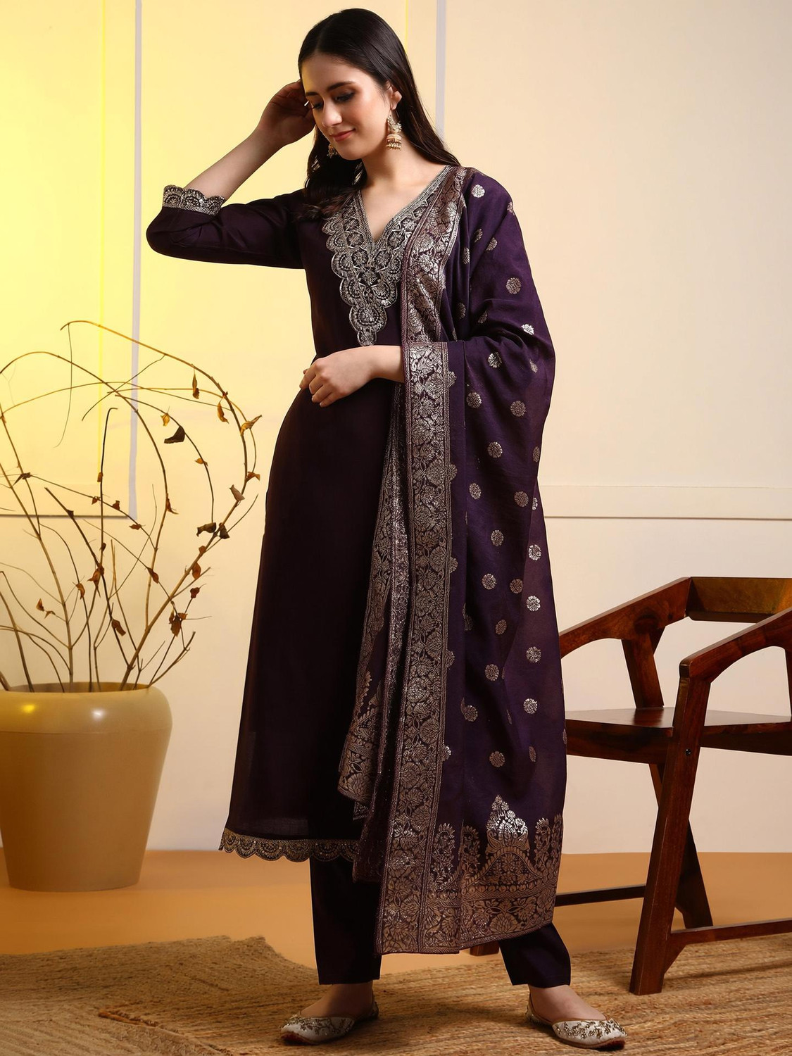 Image of HIVA TRENDZ Embroidered Kurta, Trouser /Pant & Dupatta Set