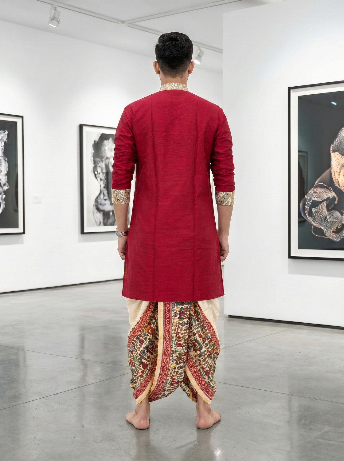 Image of GOURI COLLECTIONS Men Kurta Dhoti Pant Set
