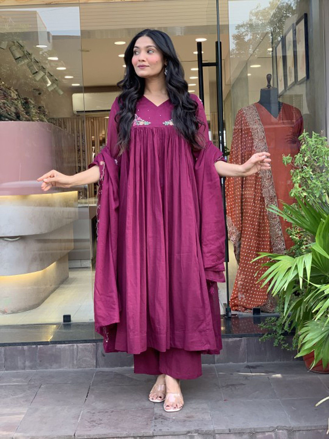 Image of Light Daisy Women Kurta Palazzo Dupatta Set