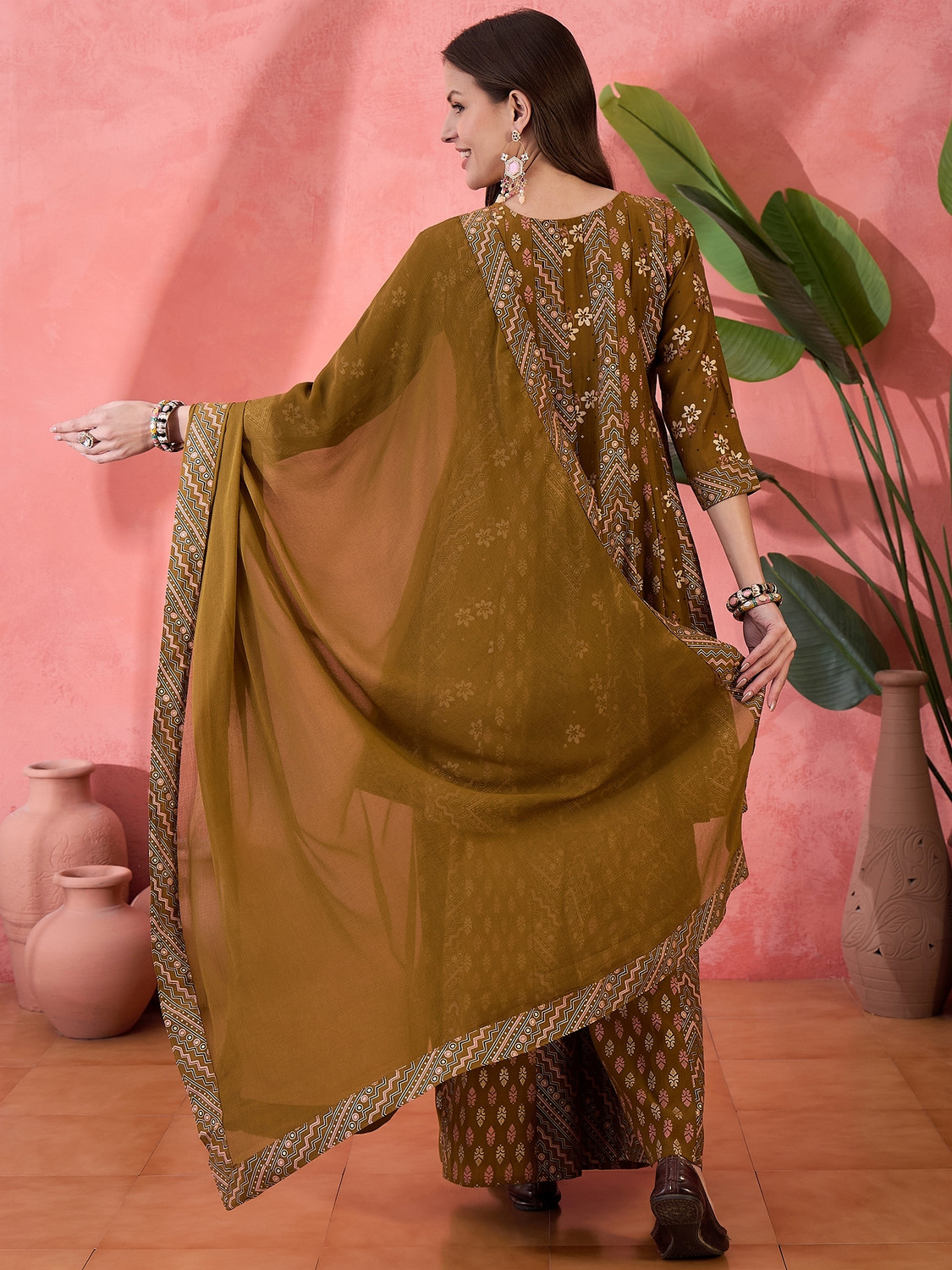 Image of Sangria Women Kurta Palazzo Dupatta Set