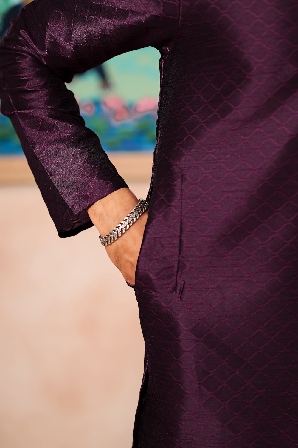 Image of Koshin Men Self Design Straight Kurta