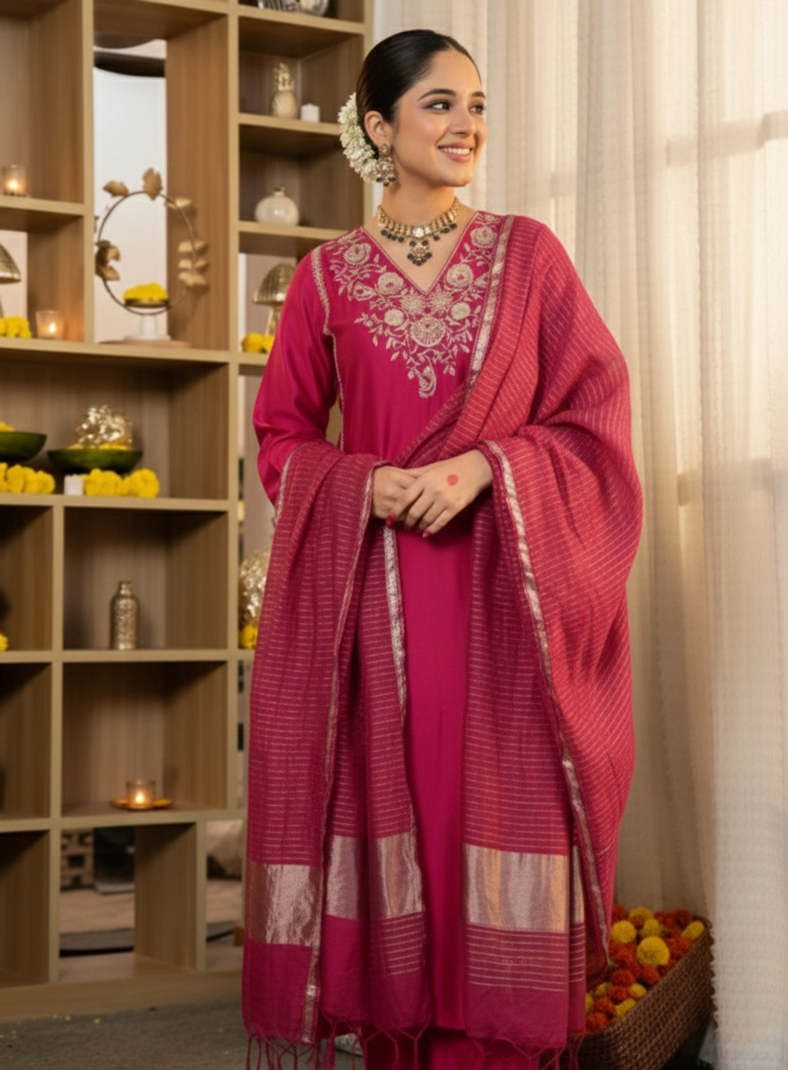 Image of Nermosa Women Kurta Pant Dupatta Set