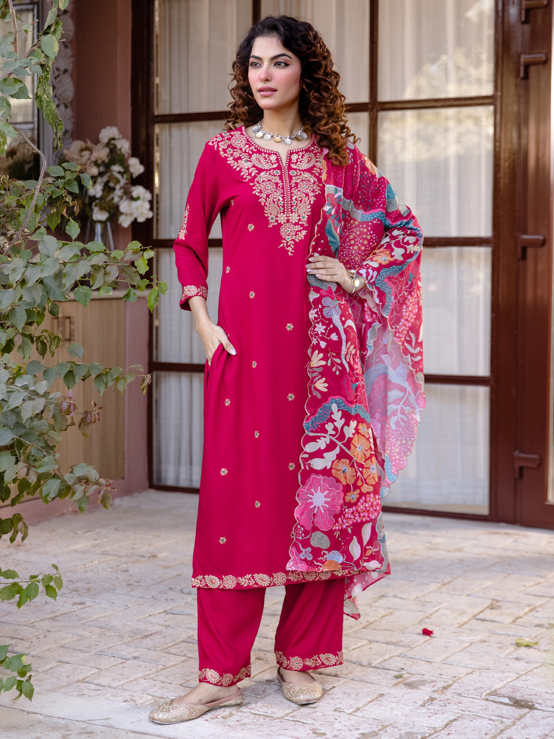 Image of Indo Era Women Kurta Palazzo Dupatta Set