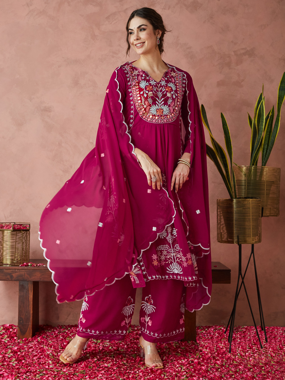 Image of Tasrika Women Kurta Palazzo Attached Dupatta Set