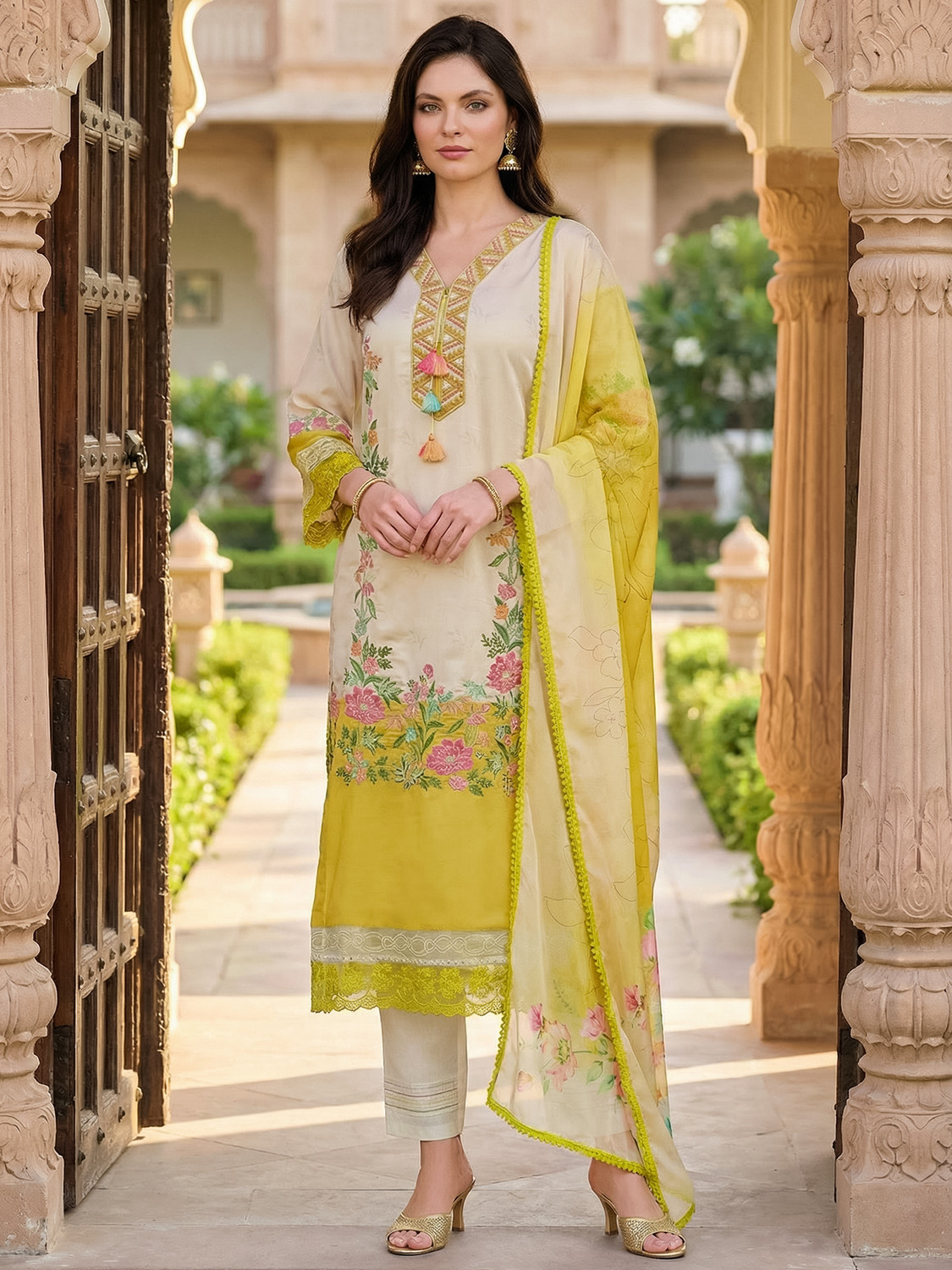Image of Indo Era Women Kurta Pant Dupatta Set