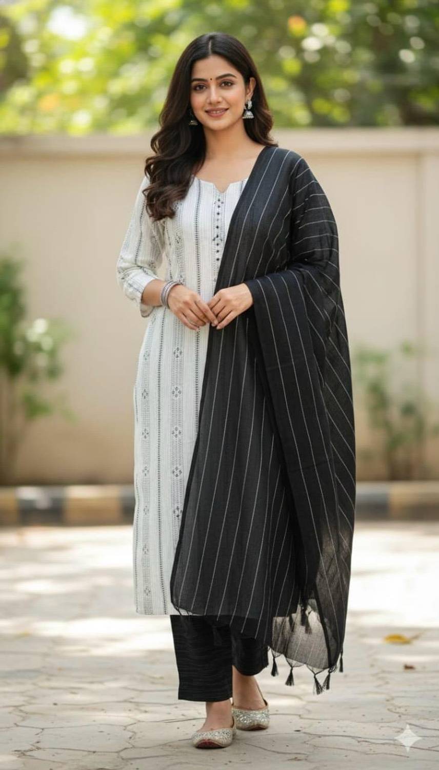 Maharaja textile Women Printed Cotton Blend A-line Kurta With Att