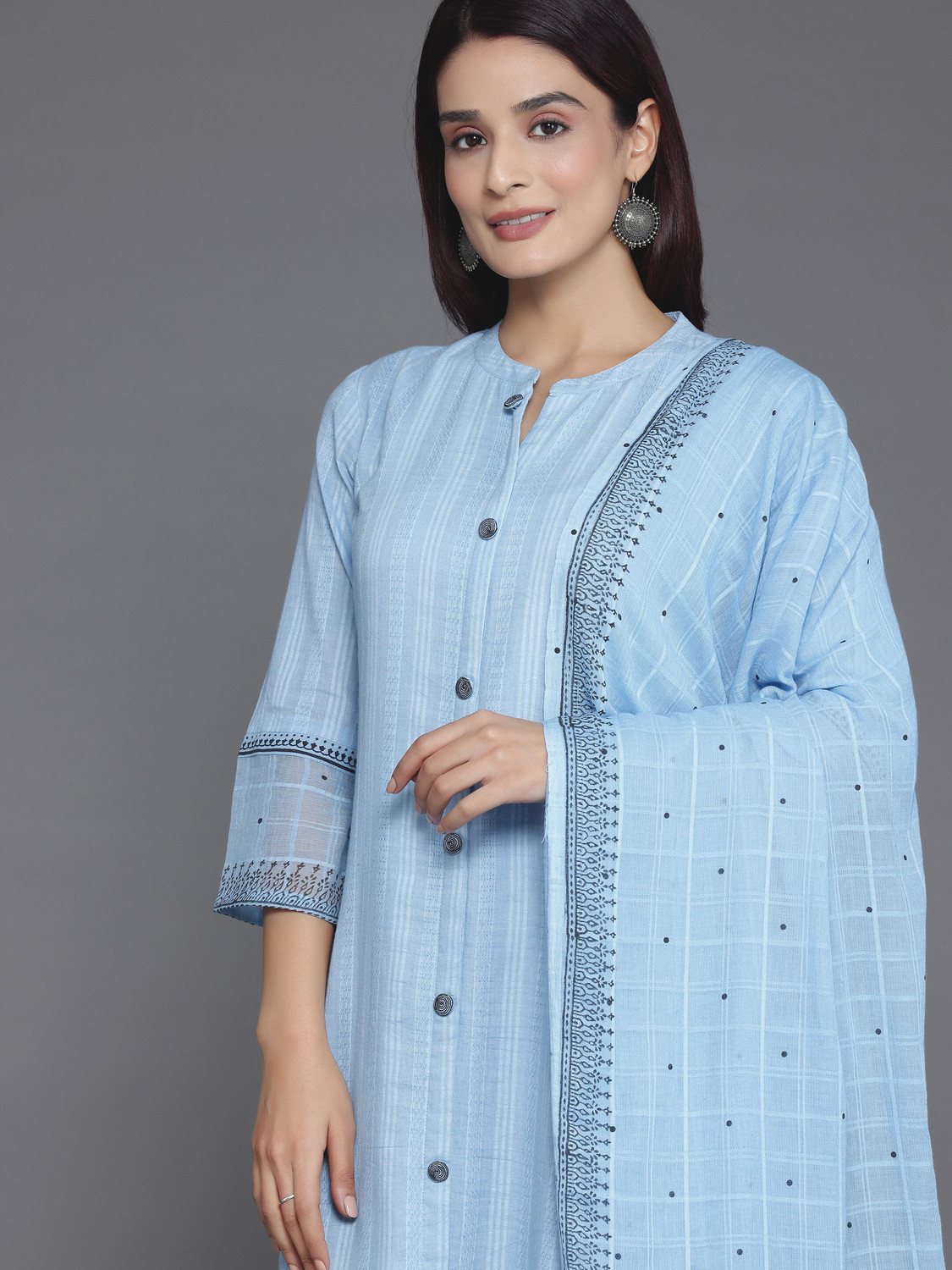 Image of LIBAS Women Pure Cotton Kurta Pant Dupatta Set