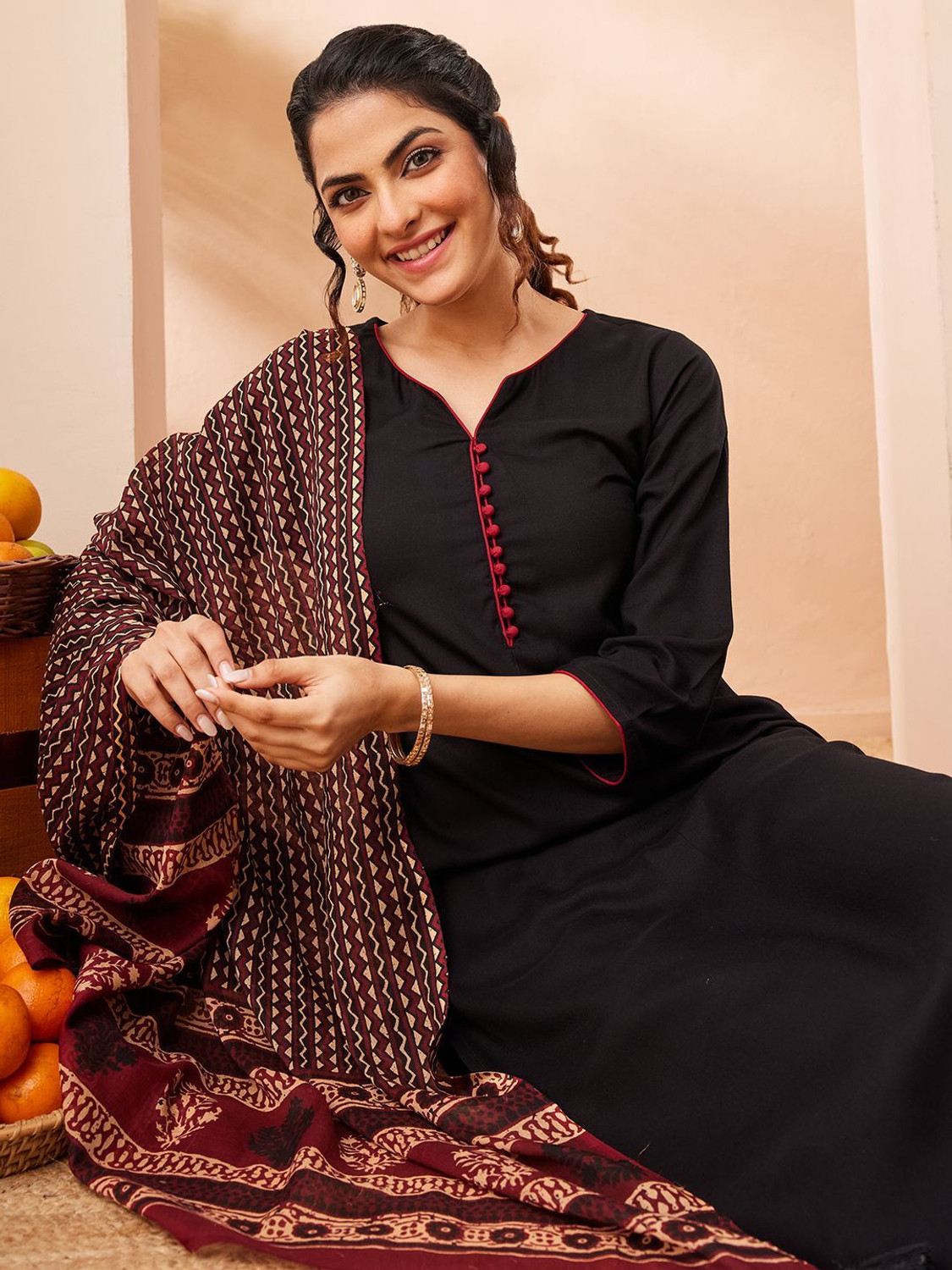 Image of Janasya Women Kurta Pant Dupatta Set