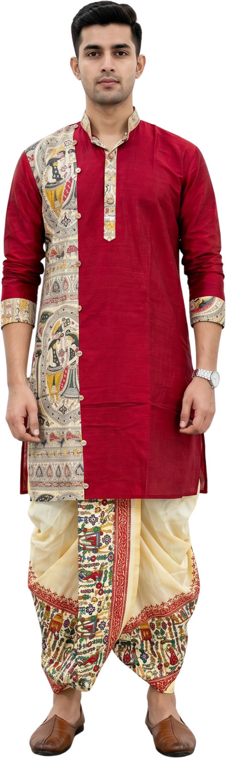 Image of GOURI COLLECTIONS Men Kurta Dhoti Pant Set