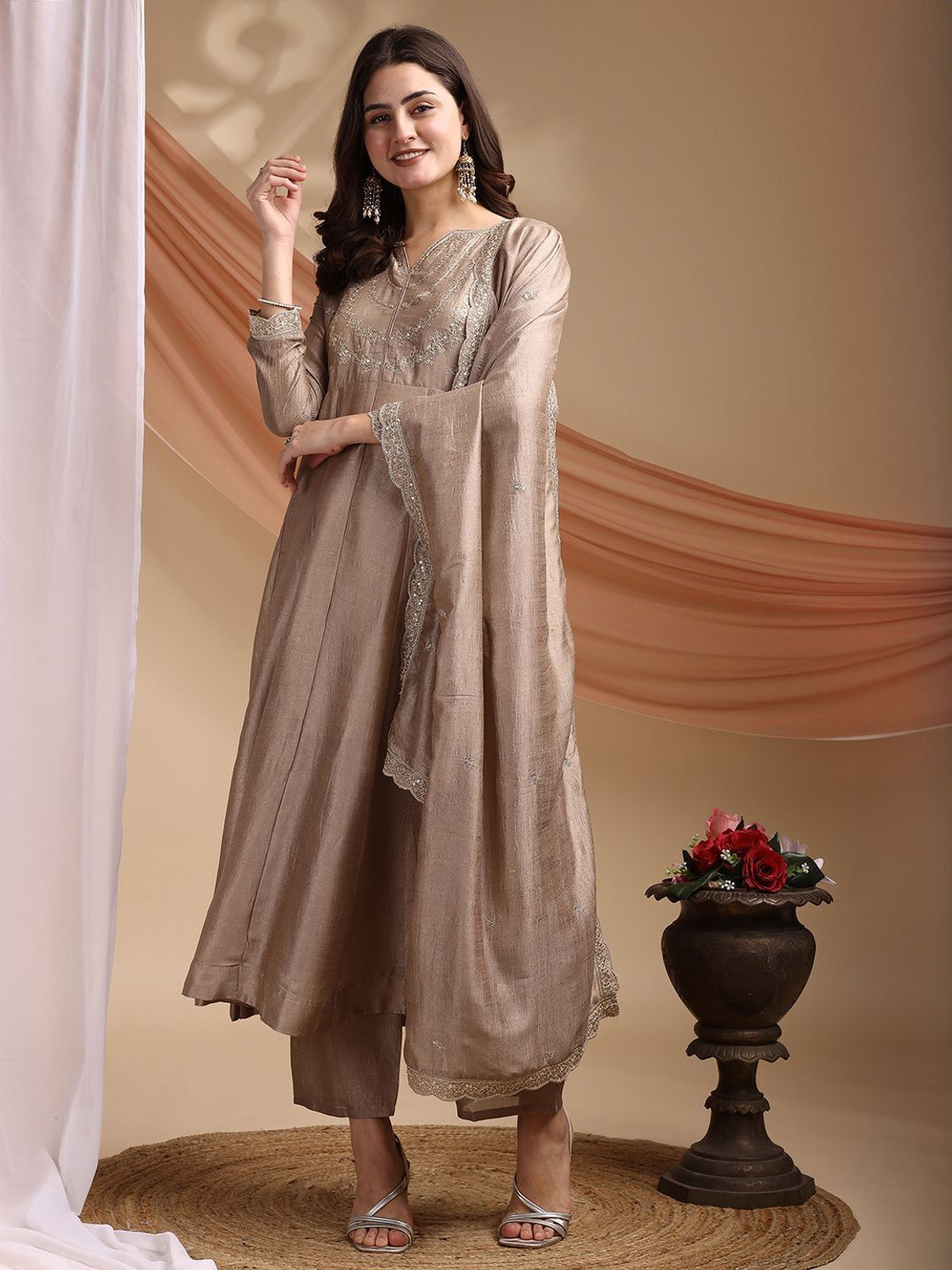 Image of dharmkunj Women Kurta Pant Dupatta Set