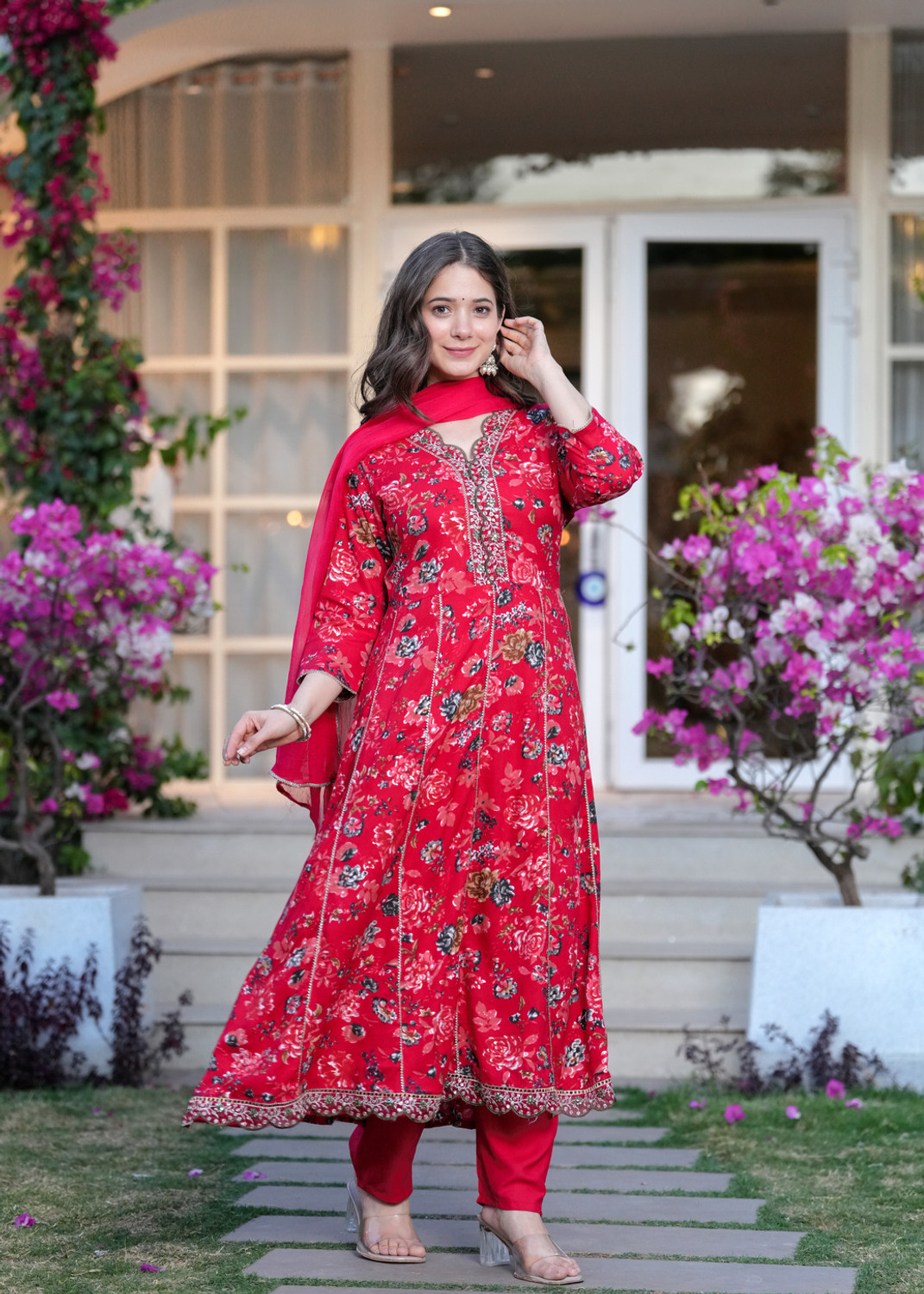 Image of TOULIN FAB Floral Print Kurta, Trouser /Pant & Dupatta Set