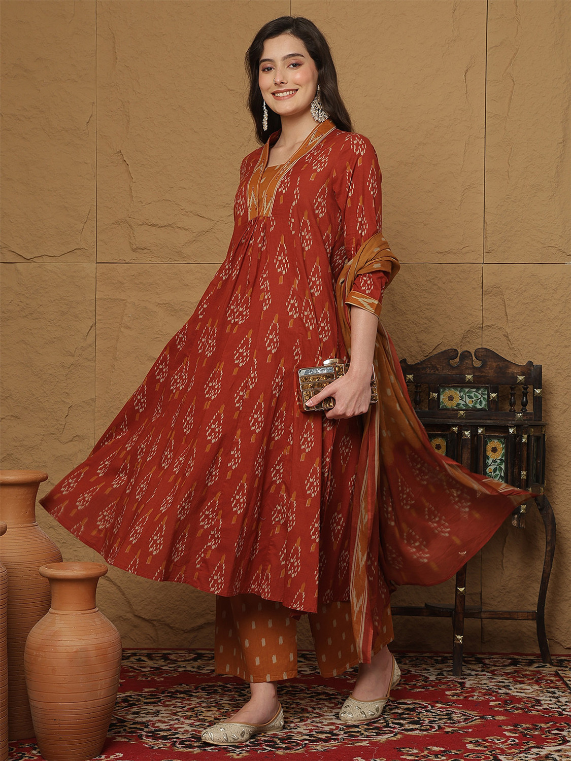 Image of Gulmohar Jaipur Women Kurta Palazzo Attached Dupatta Set