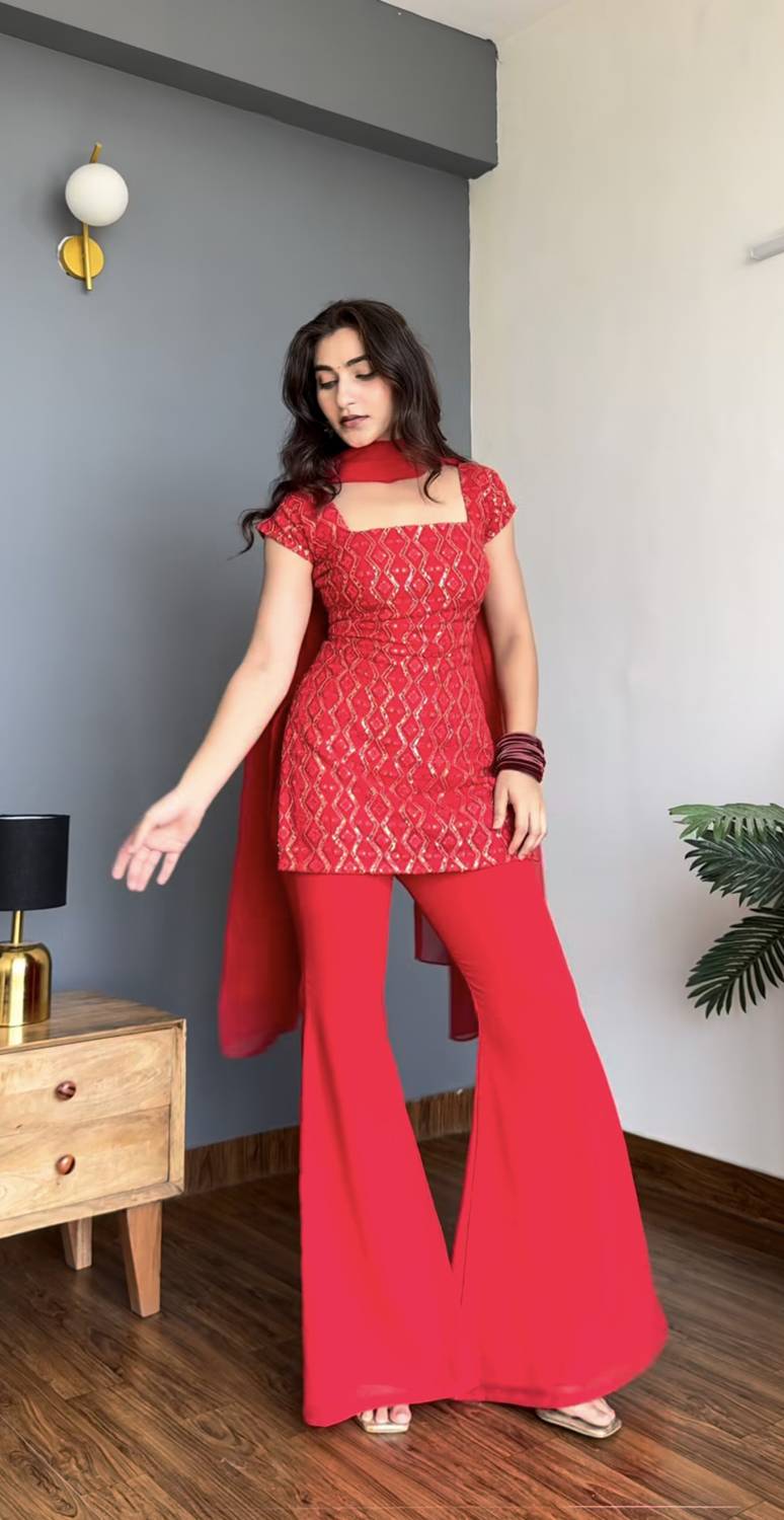 DISHWA Fashion Women Kurti Palazzo Dupatta Set - Image 4