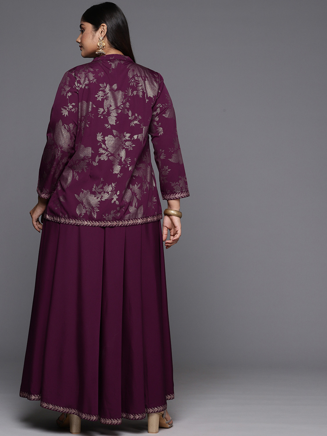 Image of A Plus by Ahalyaa Women Crop Top Skirt Ethnic Jacket Set