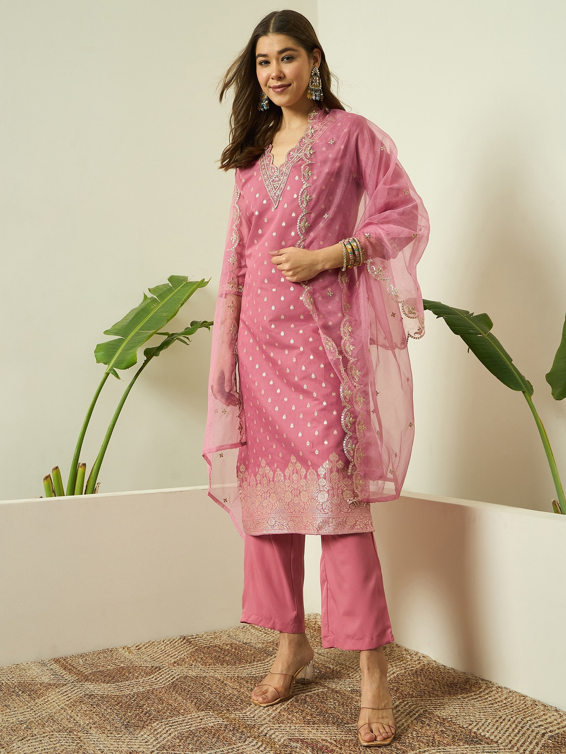 Image of AVANSHEE Women Chanderi, Cotton Silk Kurta Pant Dupatta Set