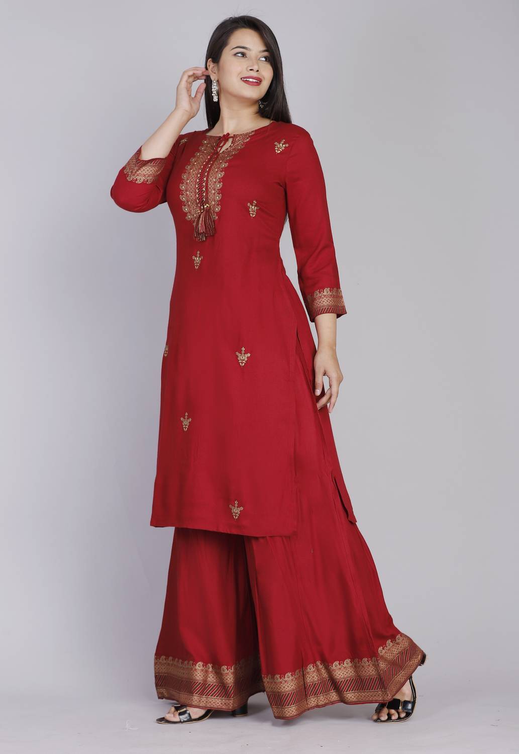 River of cloth Women Viscose Rayon Kurta Palazzo Dupatta Set