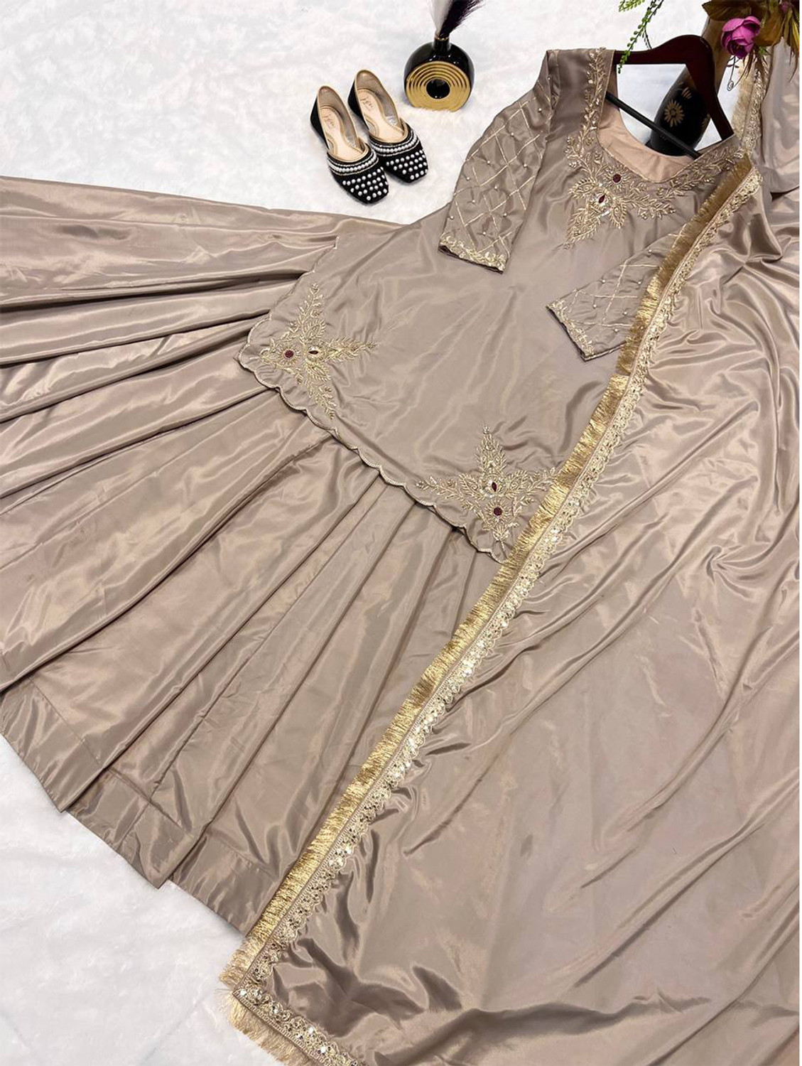 Image of AHJANANDTEX Women Ethnic Top Sharara Dupatta Set