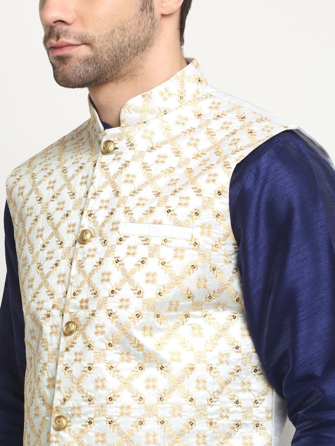 Image of kraft india Men Silk Blend Kurta Pyjama Ethnic Jacket Set