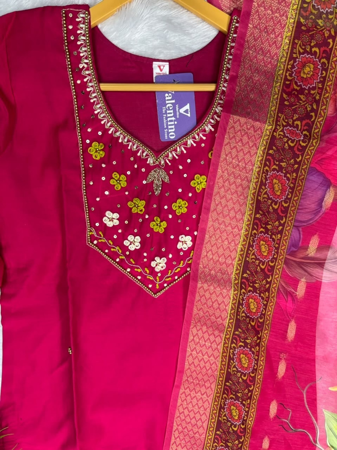 Image of RAJLAXMI FASHION Women Silk Blend Kurti Palazzo Dupatta Set