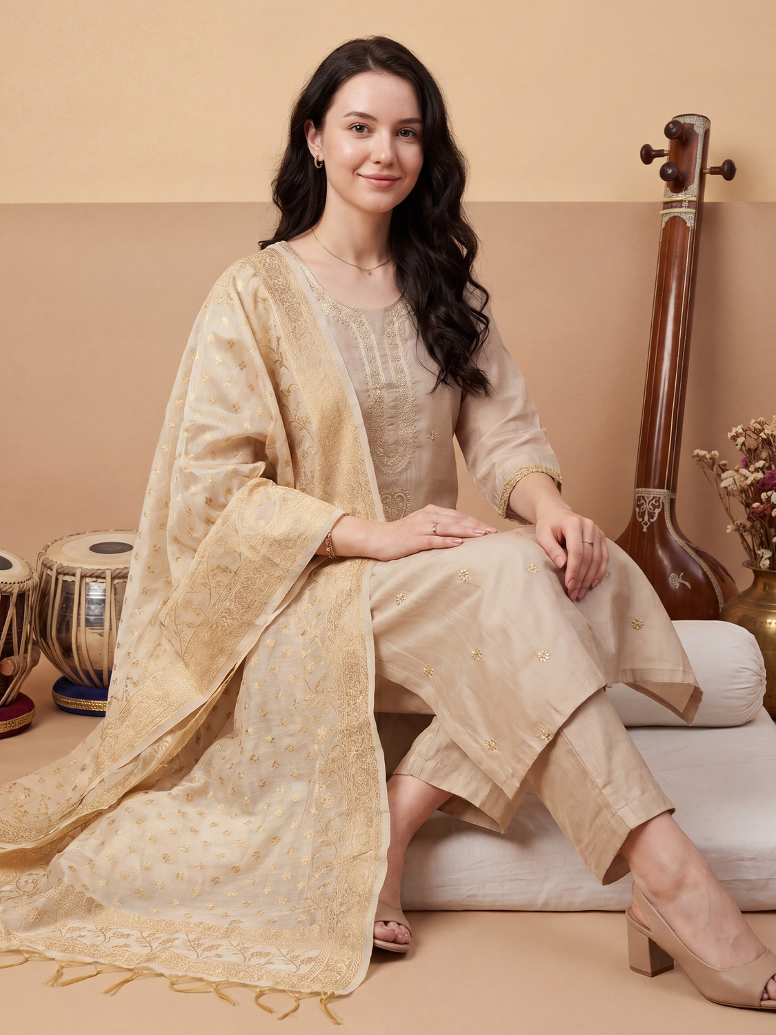 Image of Indo Era Women Kurta Pant Dupatta Set