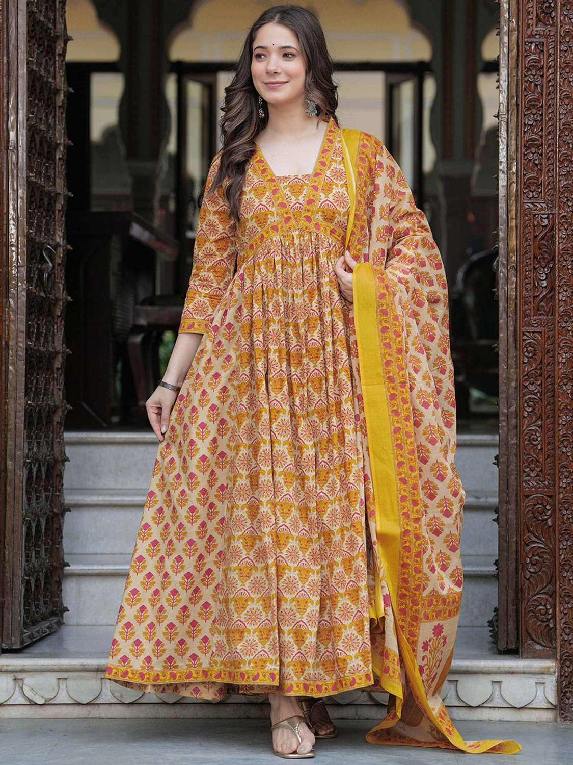 Image of Mizaz Women Pure Cotton Kurta Pant Dupatta Set