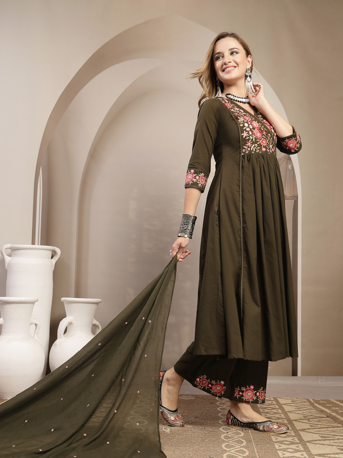 Image of KIMAYRA Women Kurta Palazzo Dupatta Set