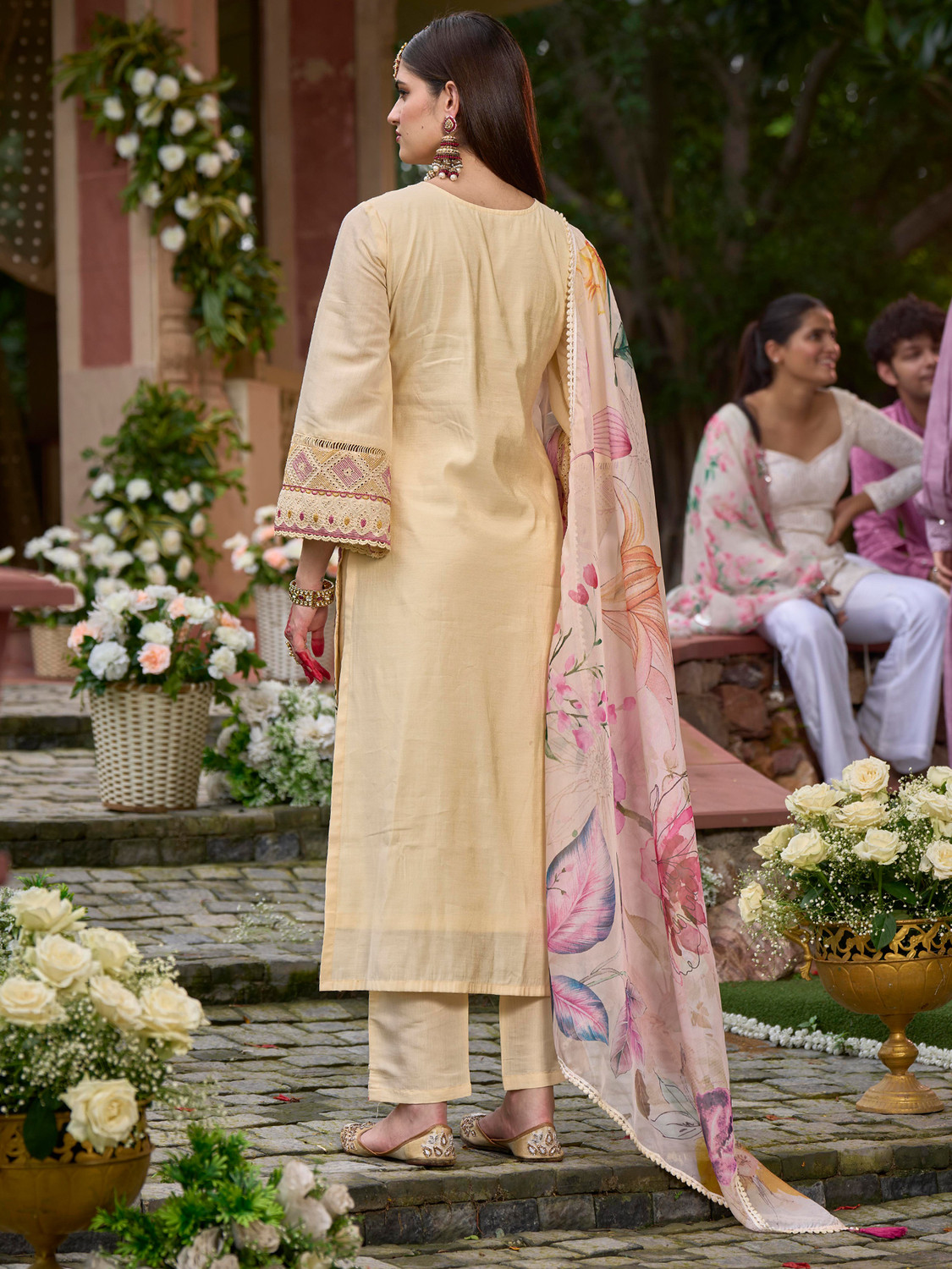 Image of Indo Era Women Silk Blend Kurta Pant Dupatta Set