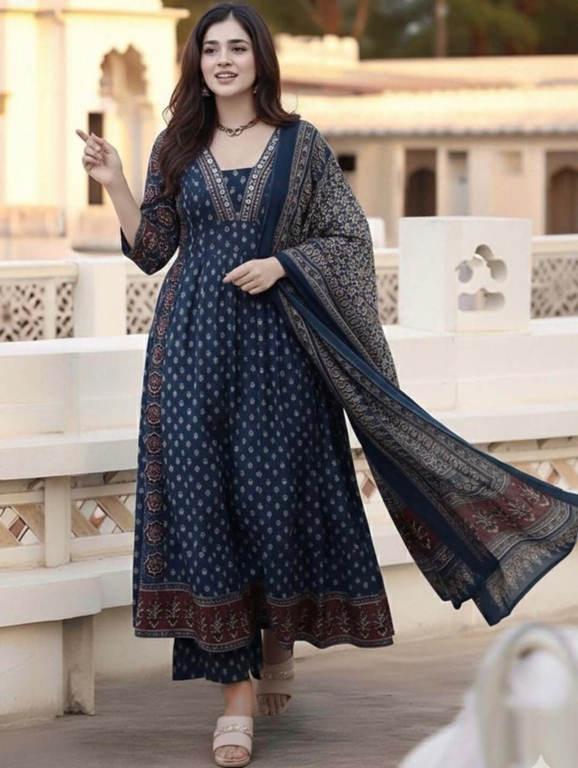 Image of JODAA Women Kurta Palazzo Dupatta Set