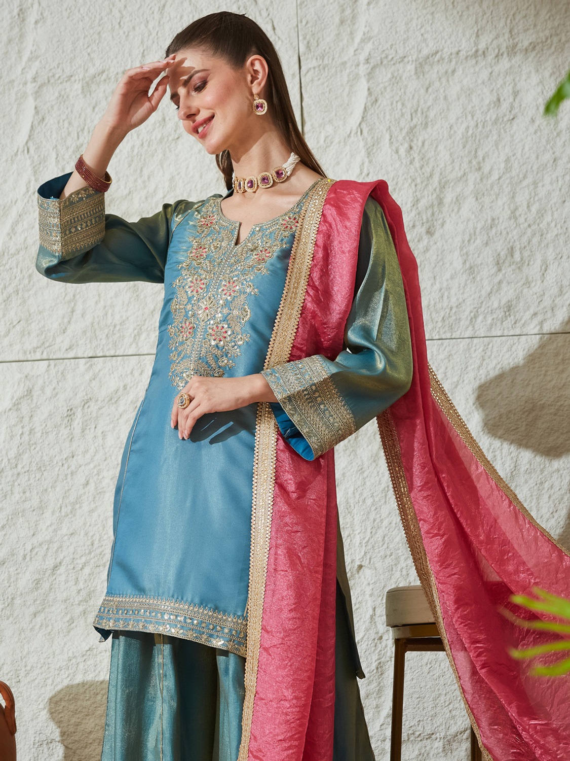 Image of MOKOSH Women Kurti Sharara Dupatta Set
