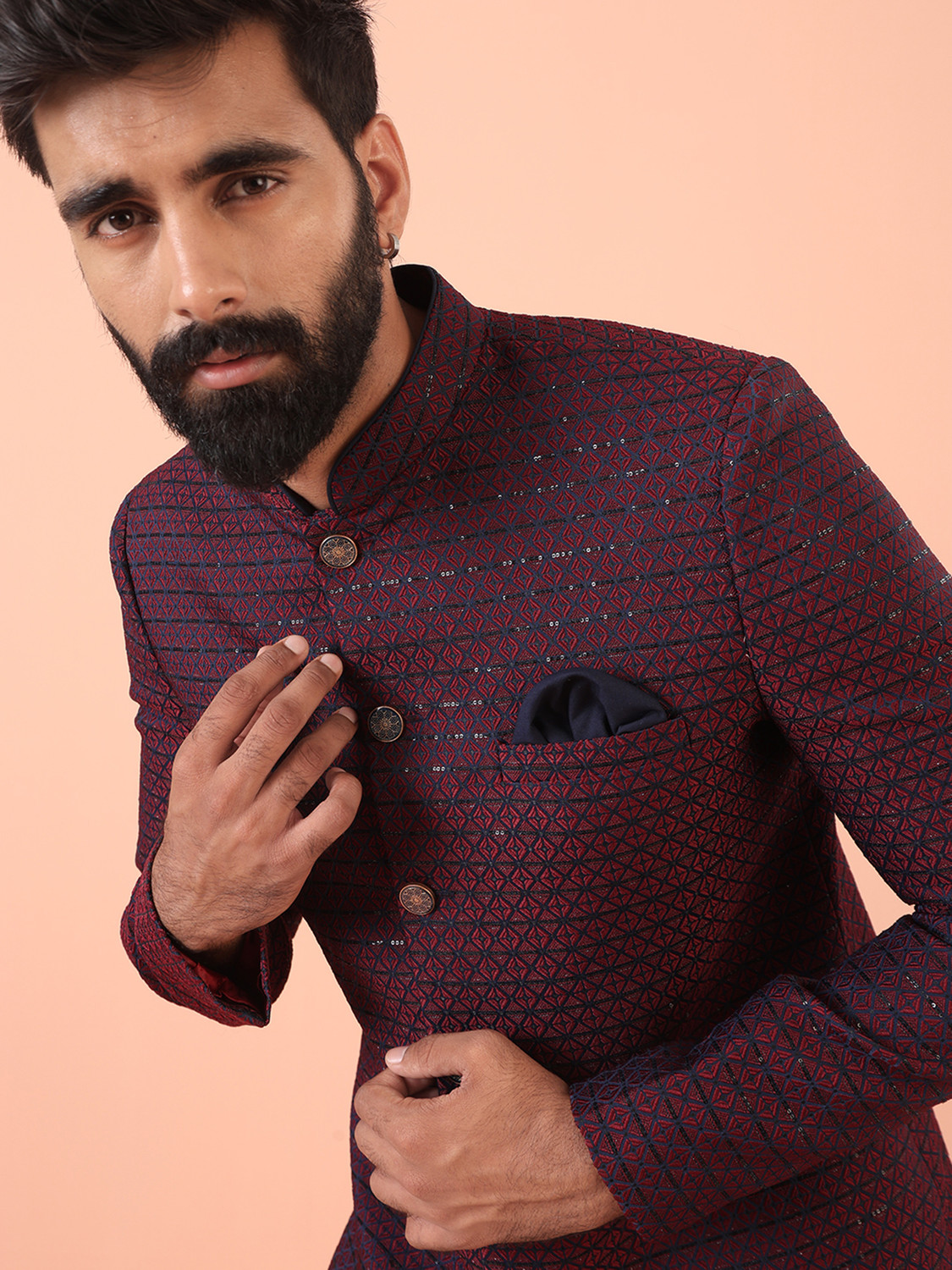 Image of Kisah Men Silk Blend Sherwani Pant Set