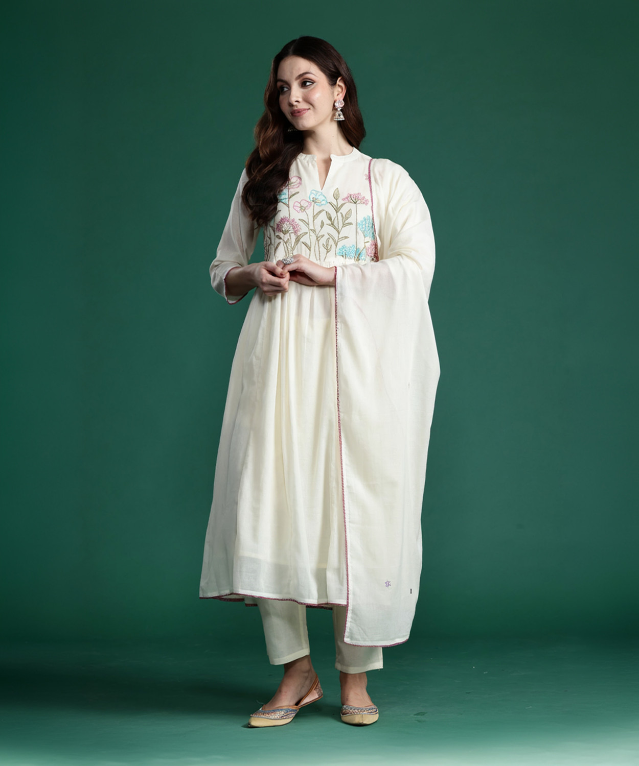 Image of Indo Era Women Pure Cotton Kurta Pant Dupatta Set