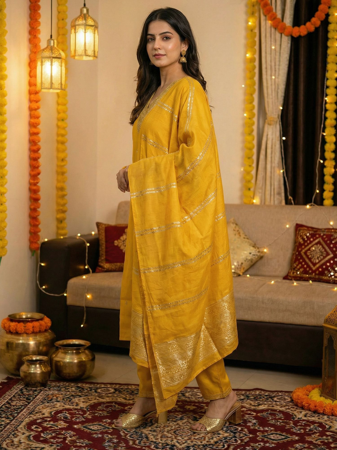 Image of Indo Era Women Kurta Pant Dupatta Set