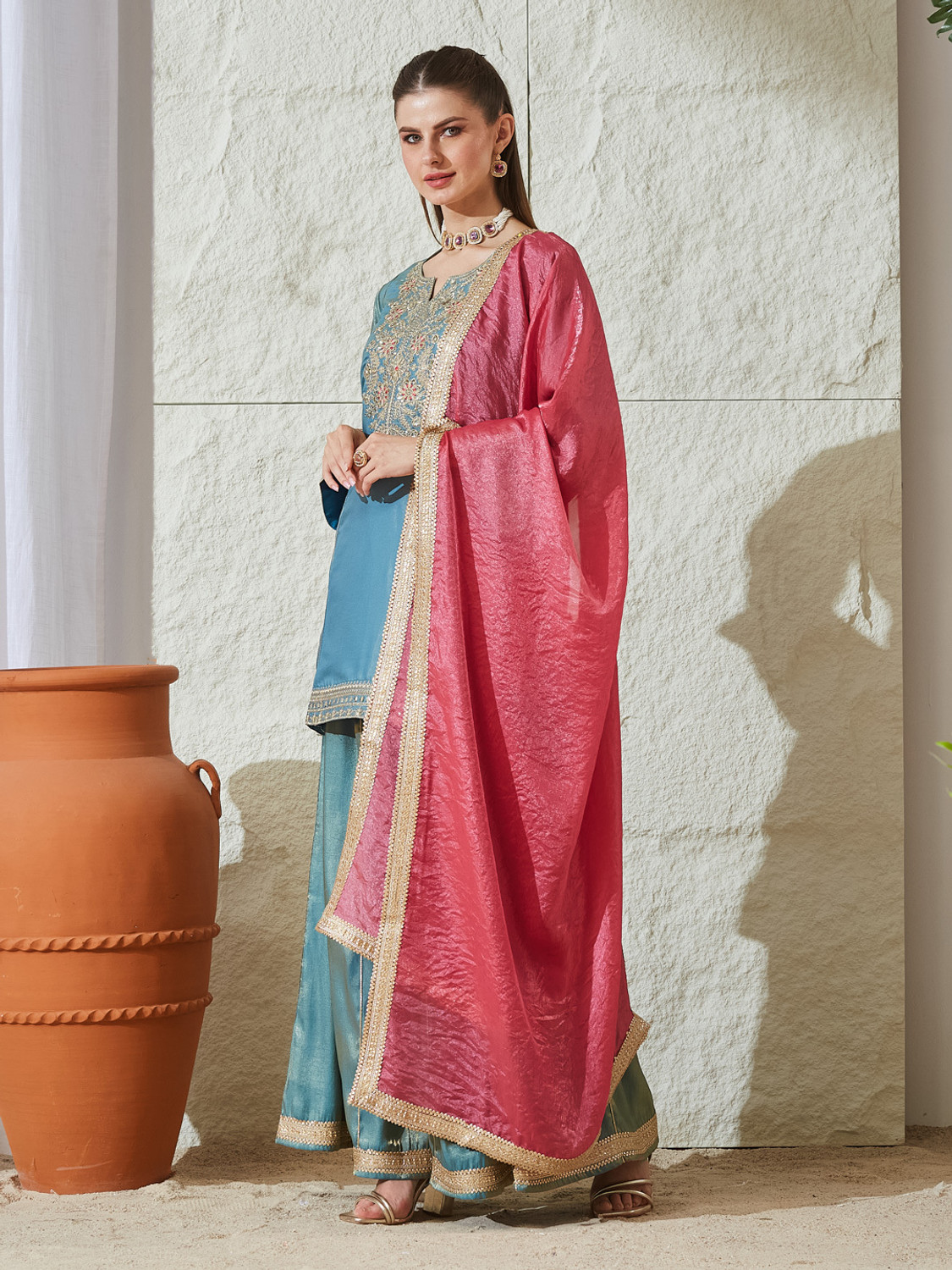 Image of MOKOSH Women Kurti Sharara Dupatta Set