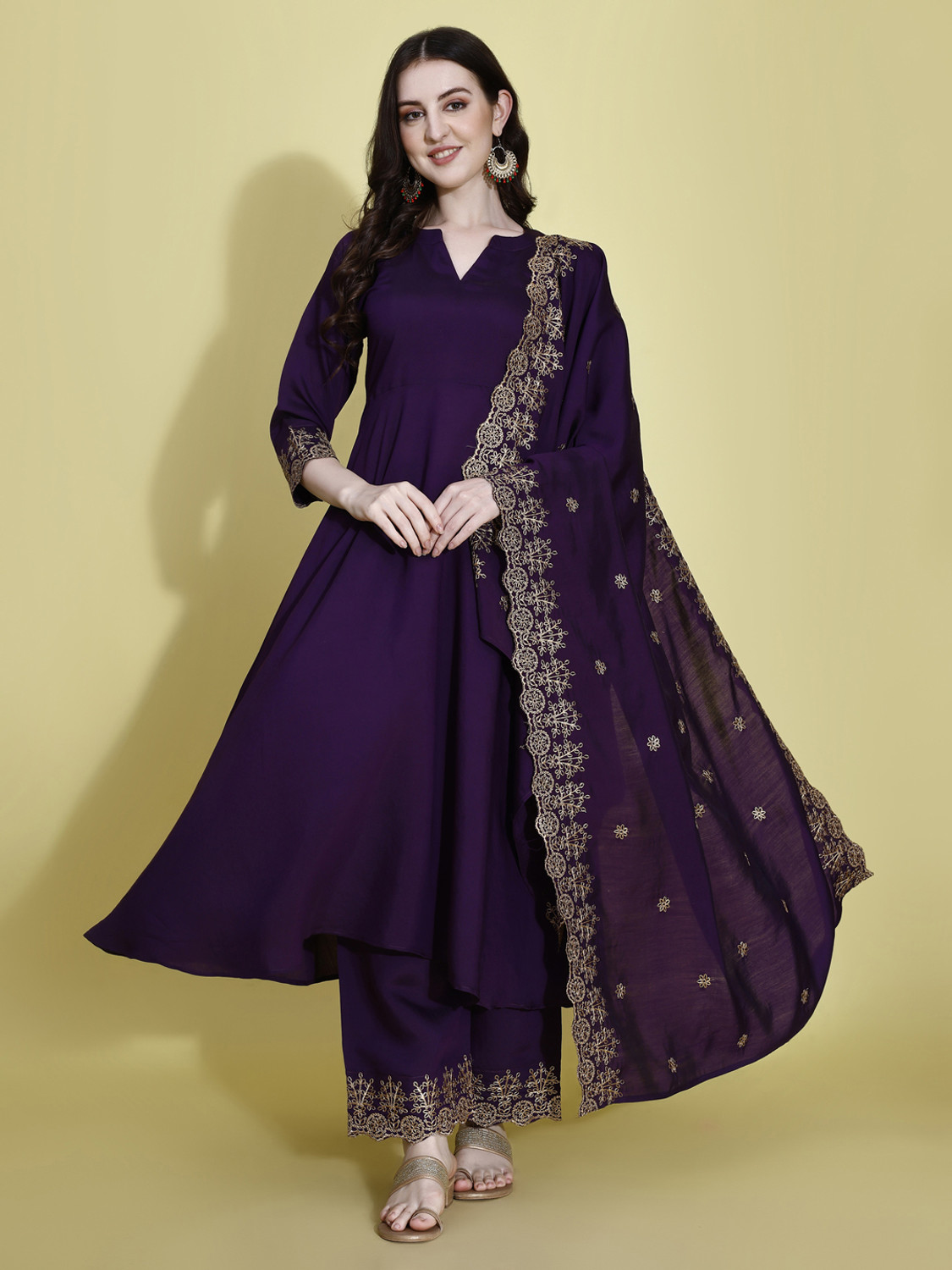 Image of PRATHAM BLUE Women Kurta Palazzo Dupatta Set