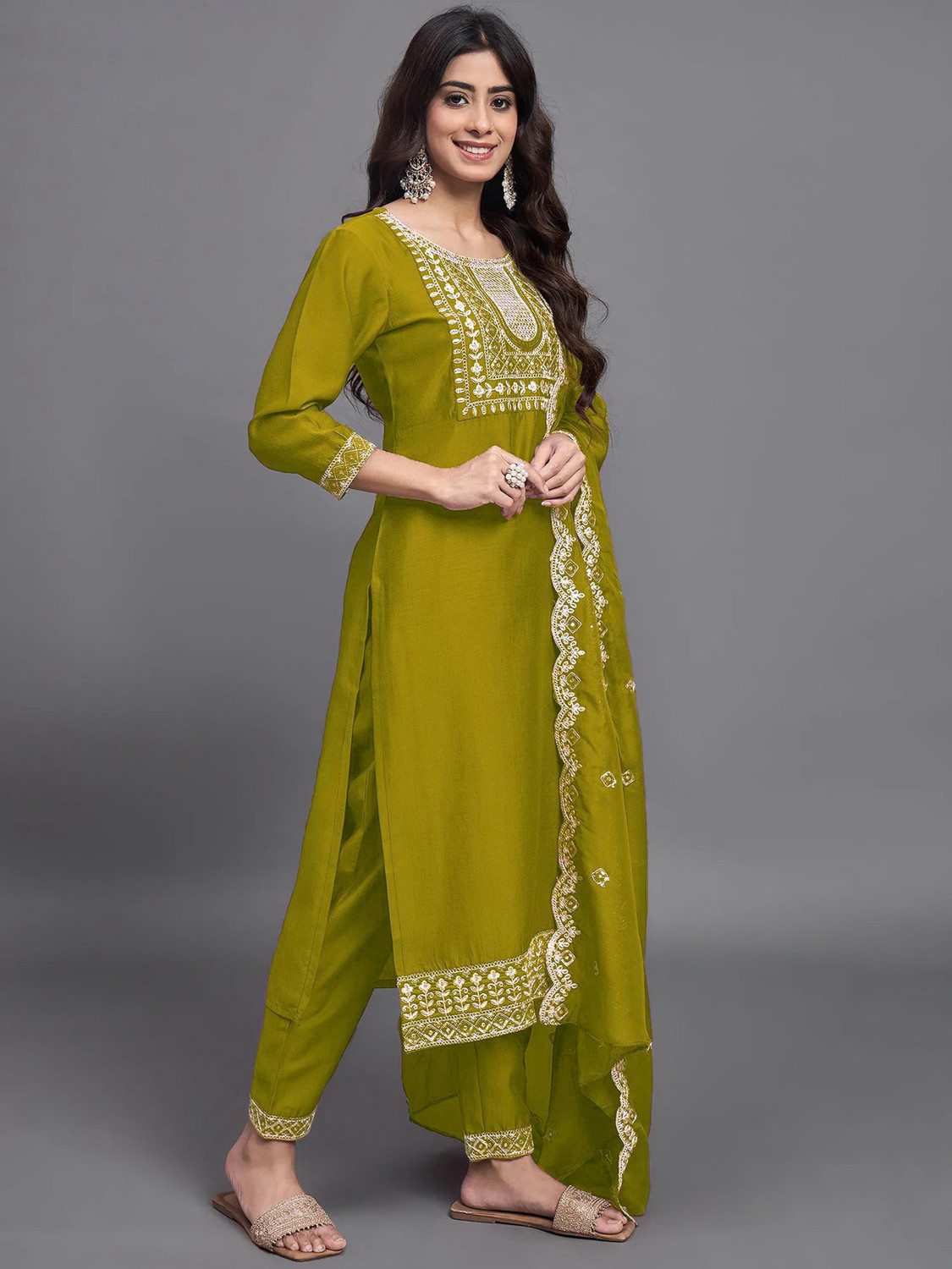 Image of Shree Ramkrishna Fab Women Kurti Pant Dupatta Set