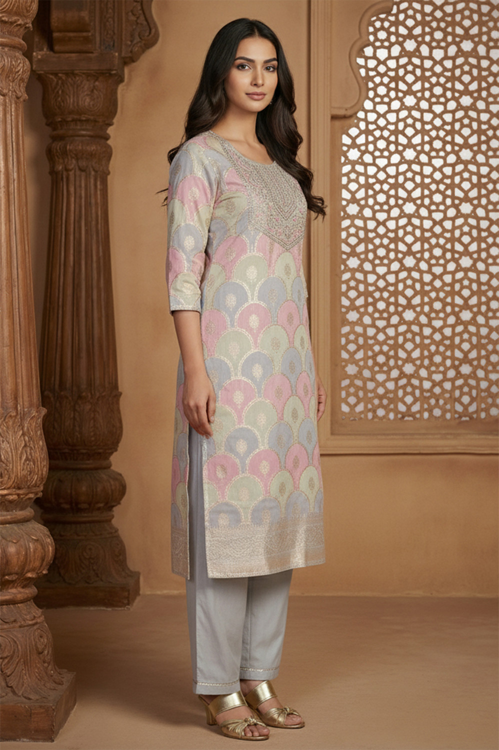 Image of Aurelia Women Kurta Palazzo Dupatta Set