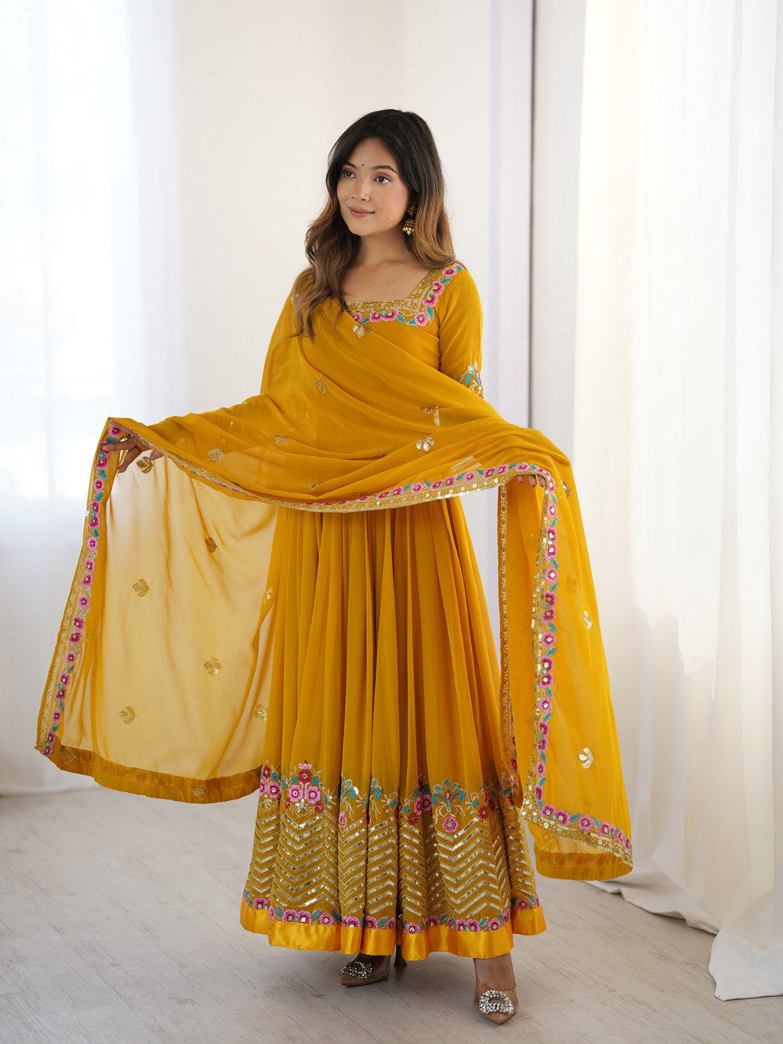 Image of Divastri Embroidered Anarkali Kurta, Bottom & Dupatta Set