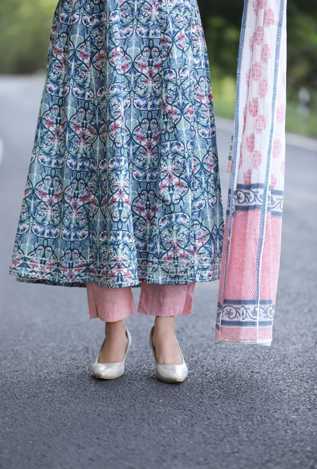 Image of EthnikaaSilqora Printed Kurta, Churidar & Dupatta Set