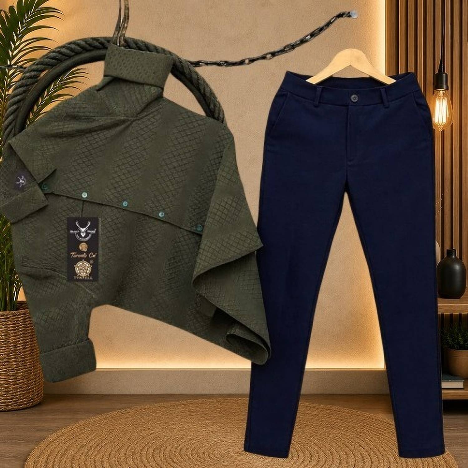 Black Deer Men Shirt Pant Set