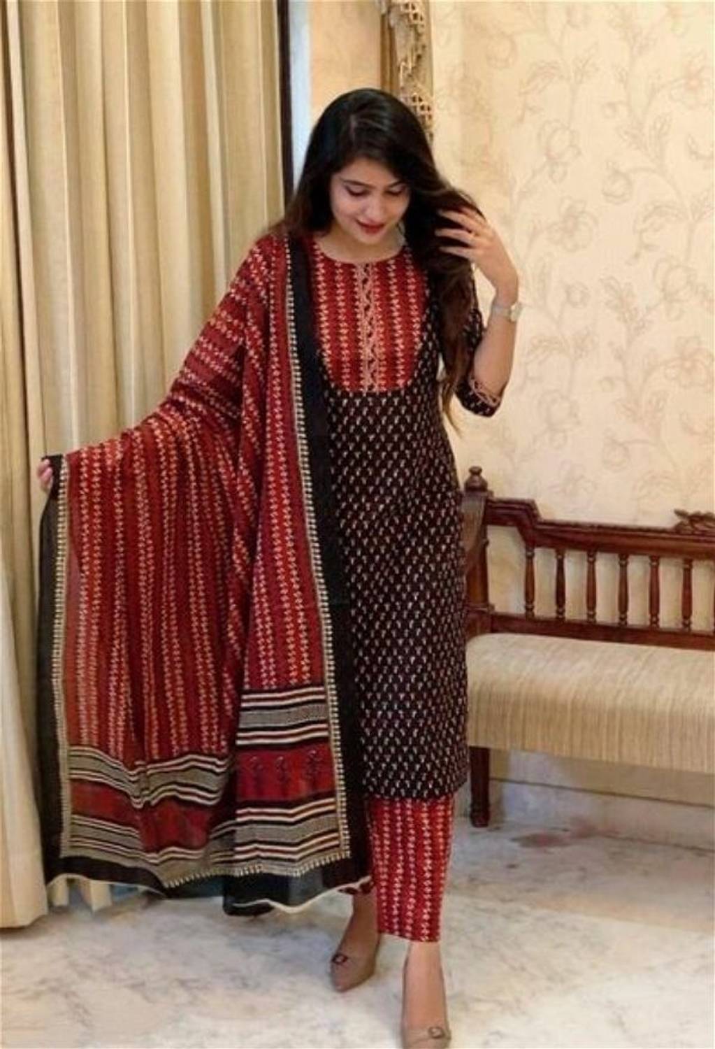 ABCREATION Women Kurta Pant Dupatta Set