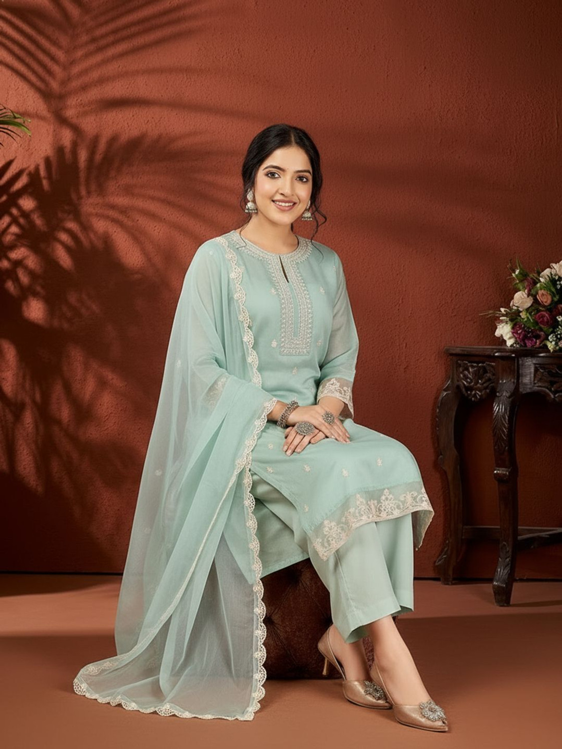 Image of AVANSHEE Women Kurta Pant Dupatta Set