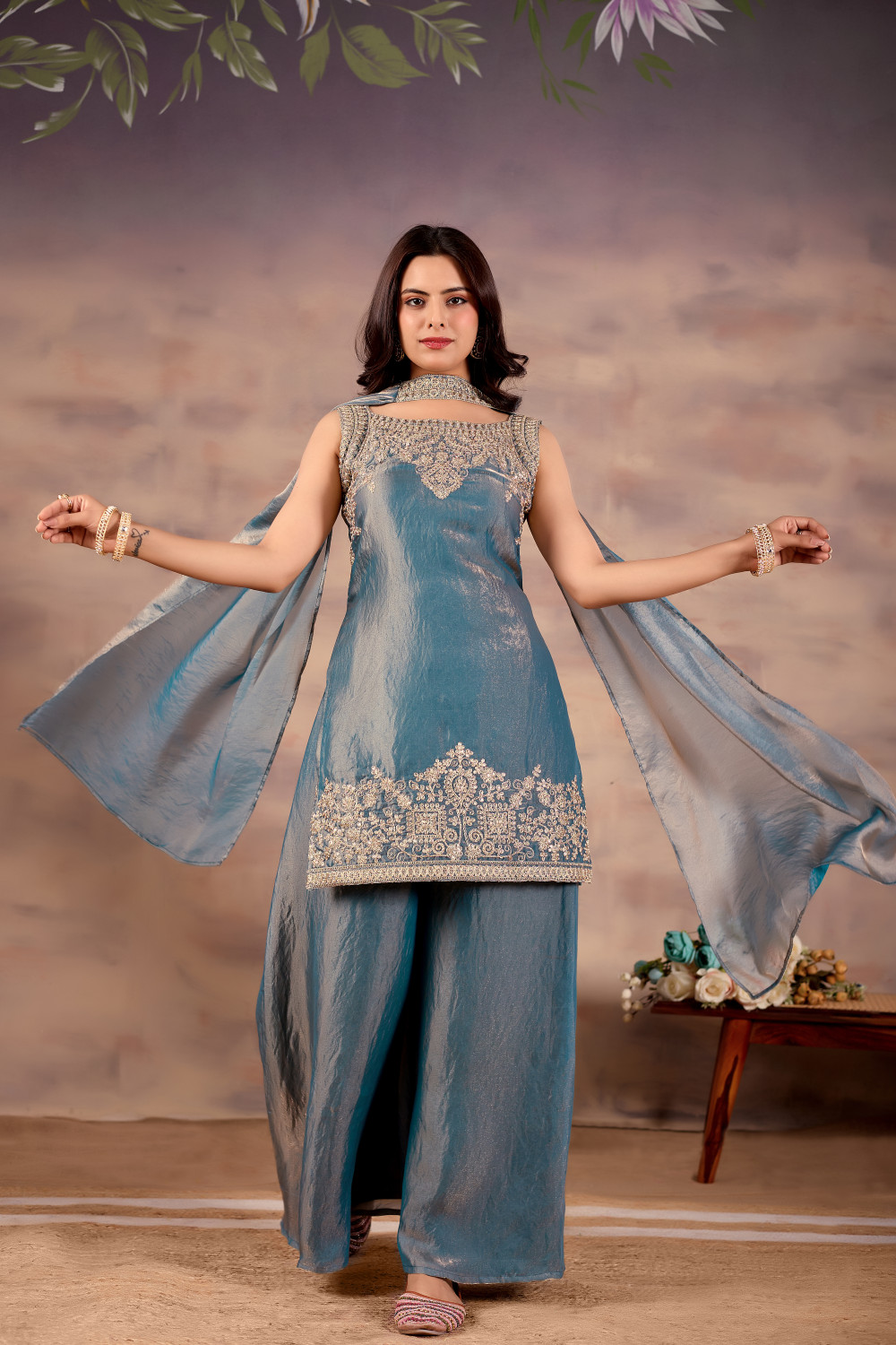 Image of CultureLooks Women Ethnic Top Sharara Dupatta Set