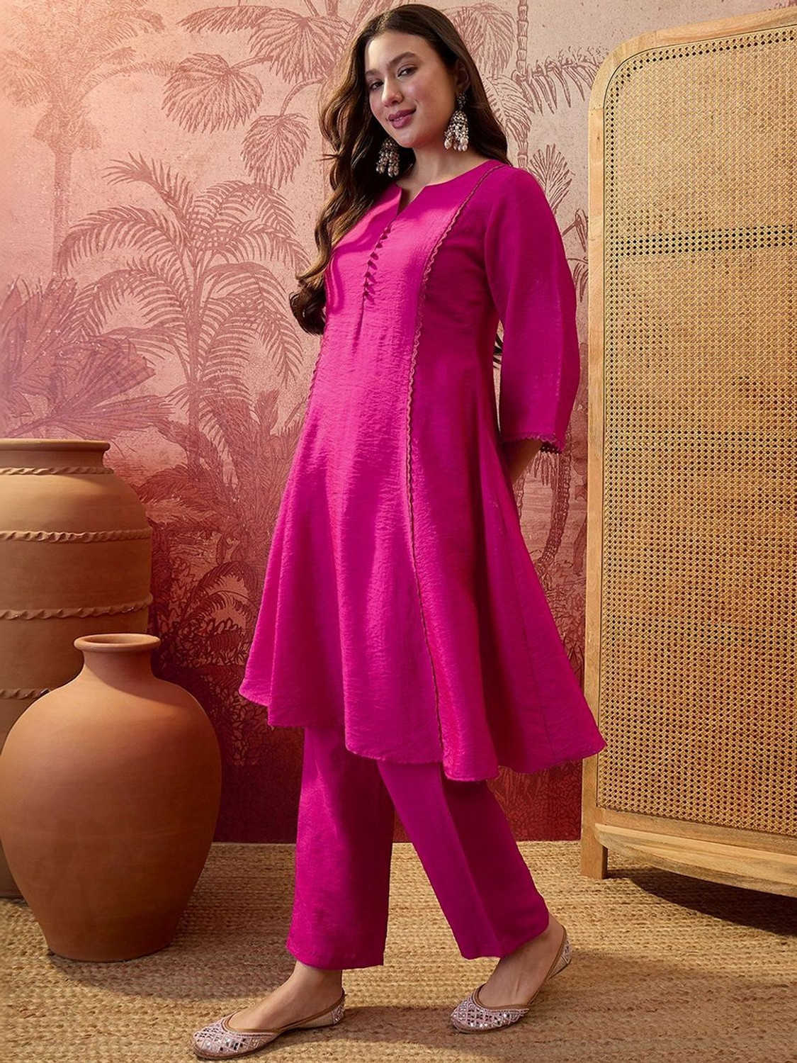 Image of Sangria Women Silk Blend Kurta Palazzo Set
