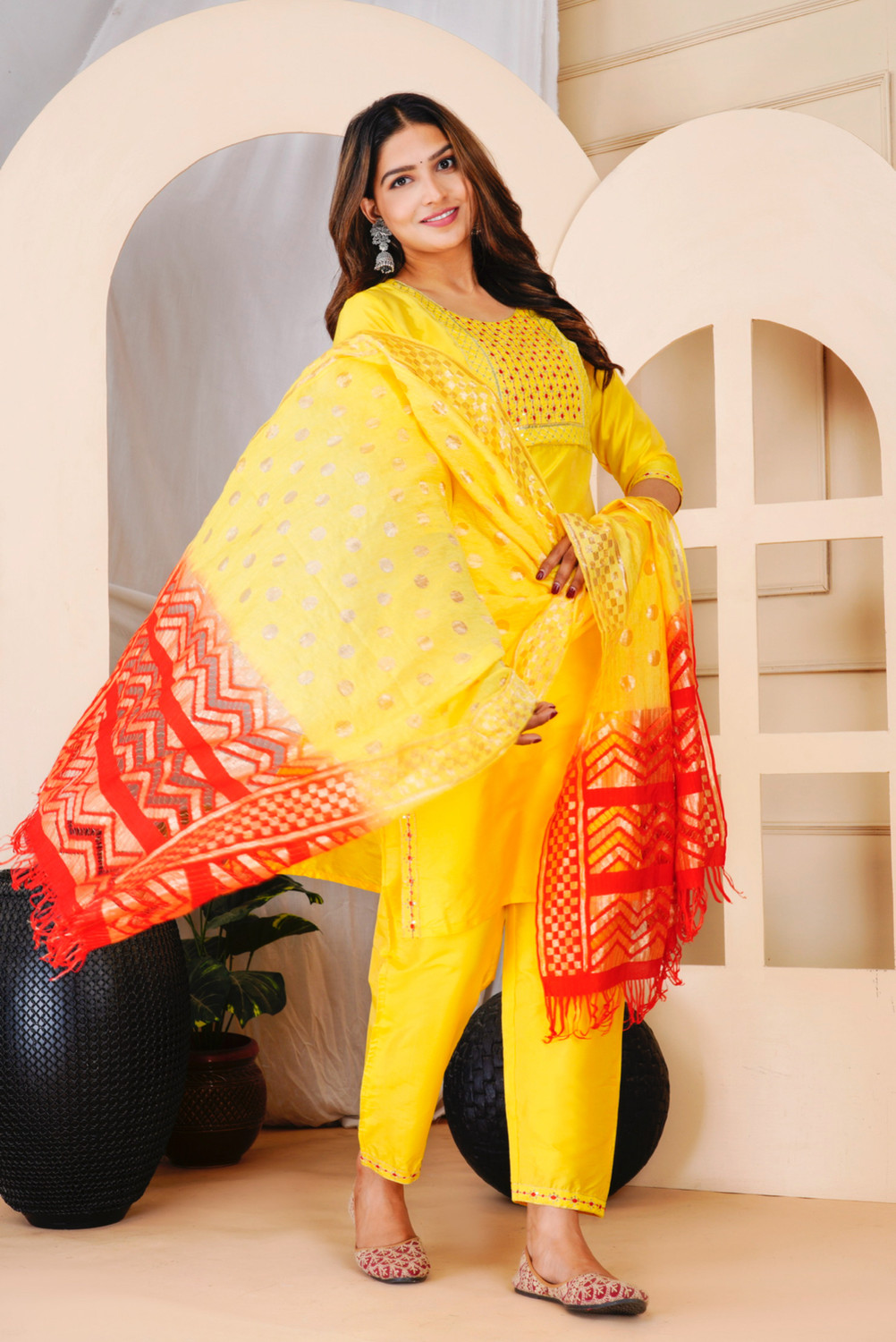 Image of DIMPLE EXPORTS Women Kurta Pant Dupatta Set
